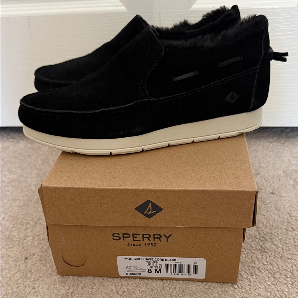 Sperry Black Suede Moc-Sider Shoes with White Sole